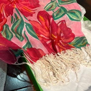 Lilly Pulitzer lilies print silk/ cashmere scarf. Never worn, in original box.